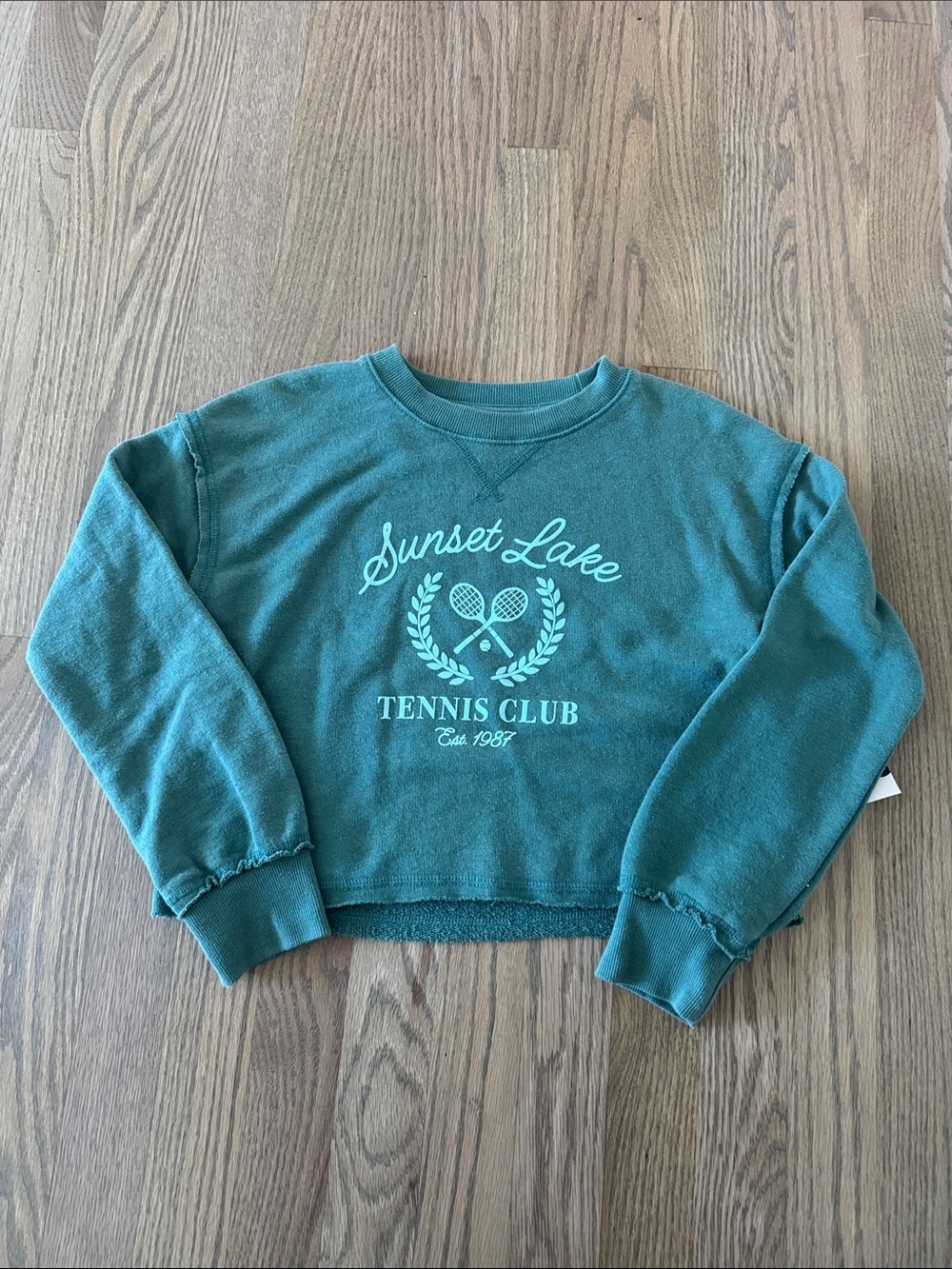 SO Teal Green "Sunset Lake Tennis Club" Cropped Sweatshirt